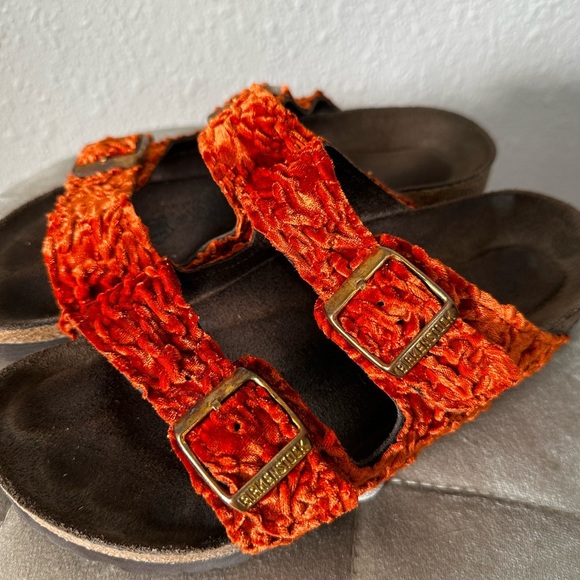 Birkenstock Arizona Crushed Orange Velvet Sandals Size 36 - Picture 6 of 15